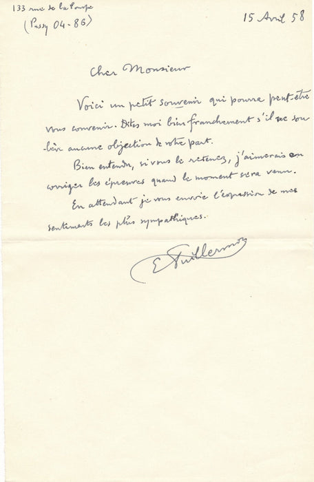 VUILLERMOZ 2 lettres autographes compositeur hommage Léon Paul FARGUE