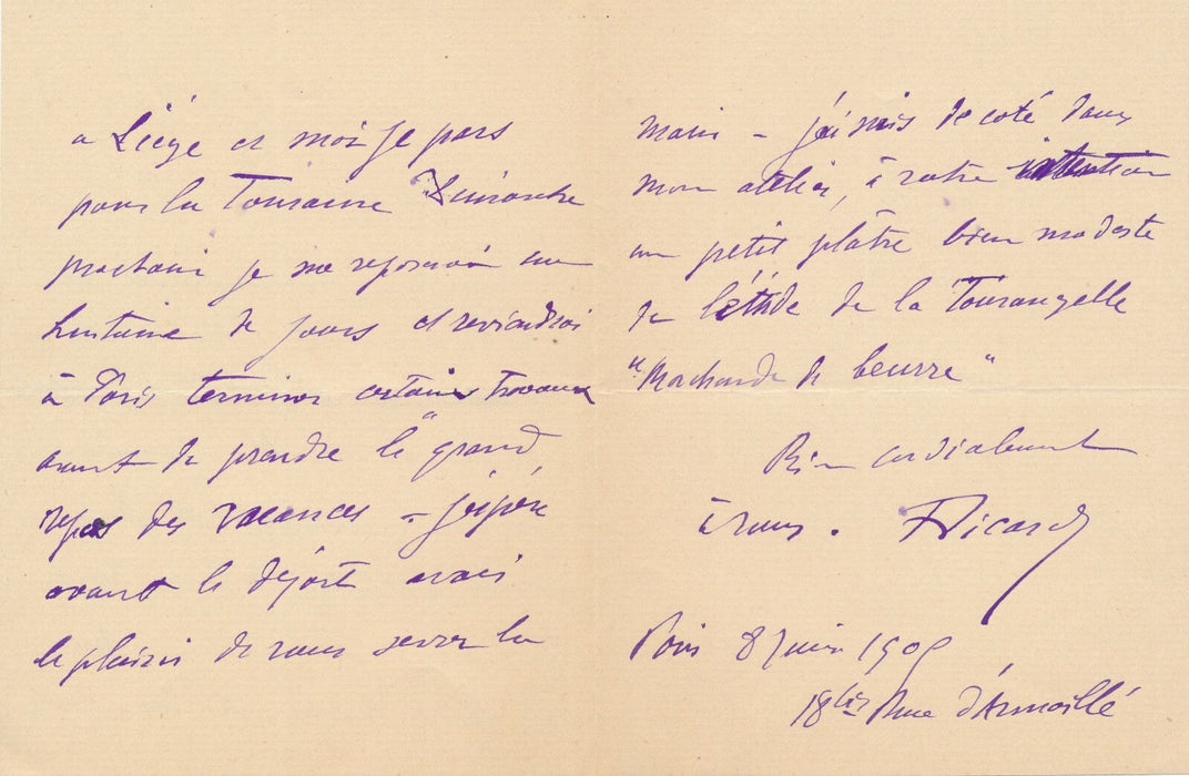 François SICARD sculpteur lettre autographe signée la statue de George Sand