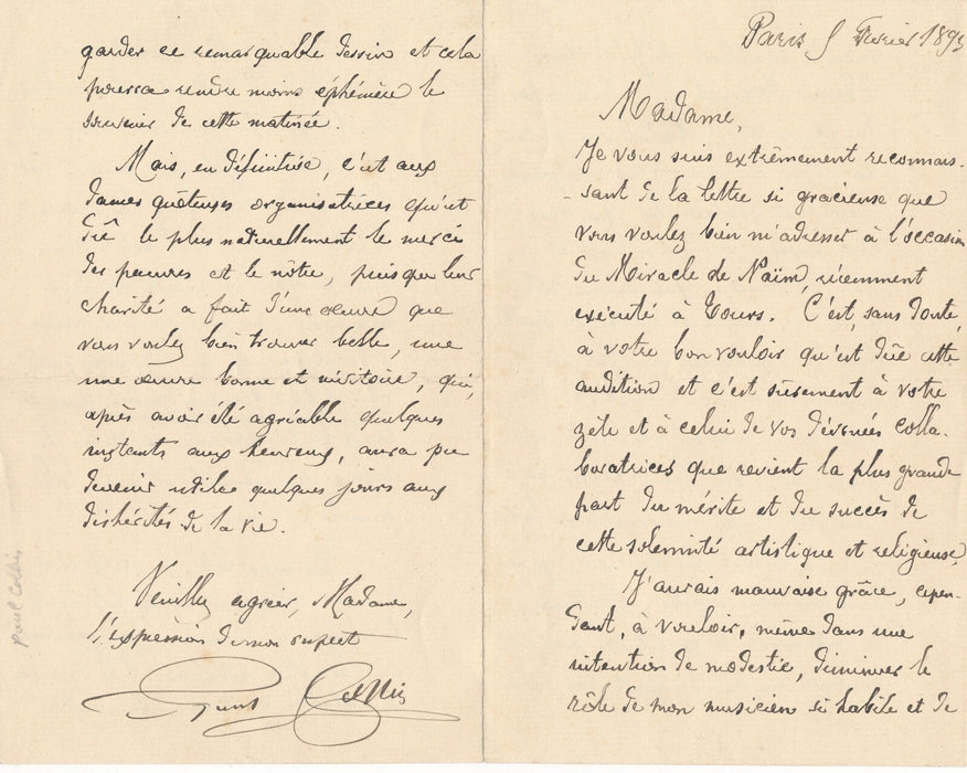 Paul COLLIN belle lettre sur drame Le Miracle de Naïm autographe signée