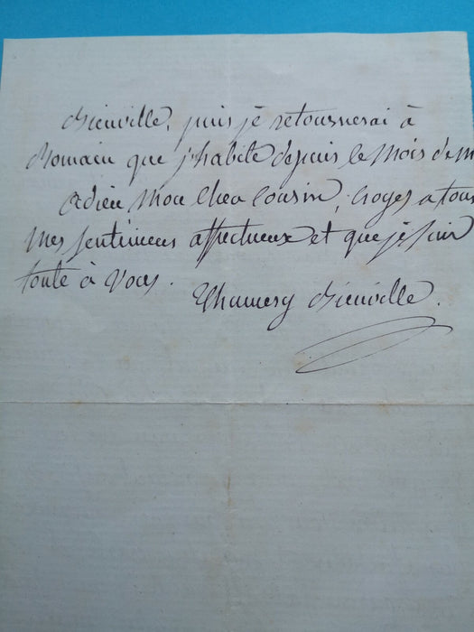 Noblesse GRANCEY Eugénie Cordoüe Mandat 2 lettres à Zoé BIENVILLE DENTERGHEM