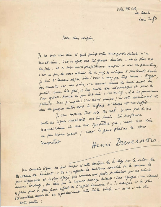 Henri DUVERNOIS écrivain 4 lettres autographes signées sur ses romans