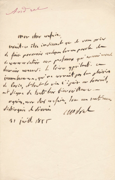 Gabriel ANDRAL médecin père hématologie lettre autographe signée 1855