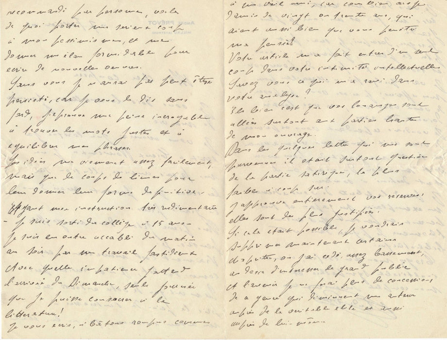 écrivain André Prévot (1910-) belle lettre de début de carrière autographe