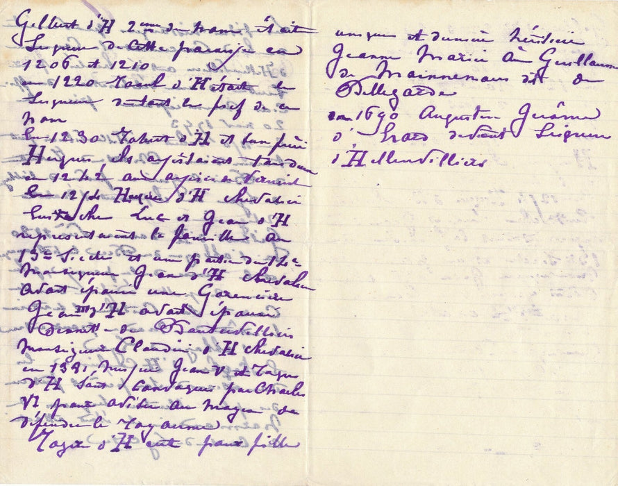 Généalogie famille Hellenvilliers, Damville, Eure autographe