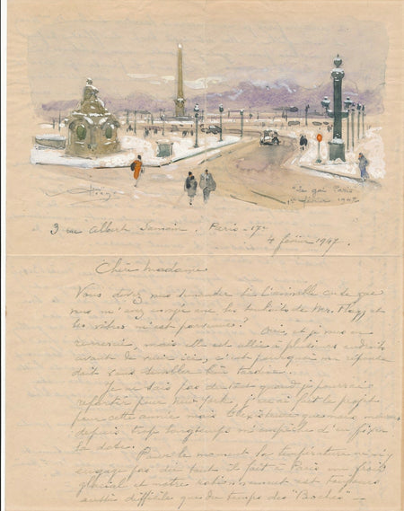 Alfred-Georges HOEN (1869-1954), peintre lettre illustrée aquarelle 1847 Melcher