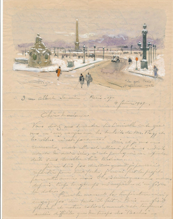 Alfred-Georges HOEN (1869-1954), peintre lettre illustrée aquarelle 1847 Melcher