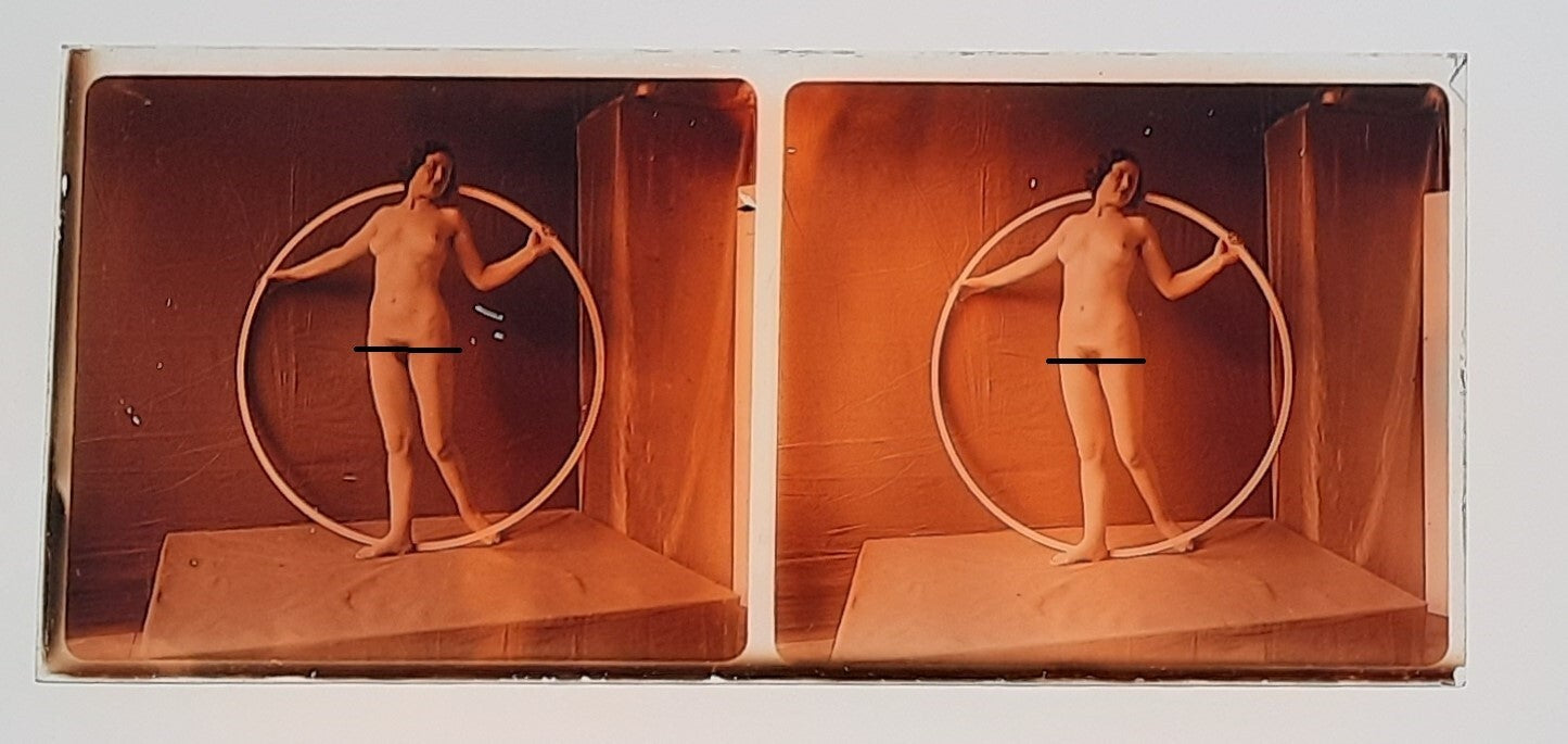 Etude nu sexy 2 stereos époque v. 1920 positif verre sépia photo photographie