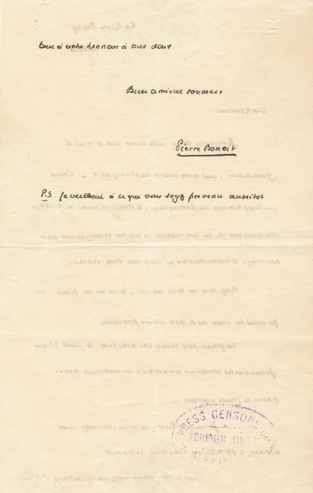 littérature Pierre BENOIT (1886-1962) lettre autographe signée Académie prix