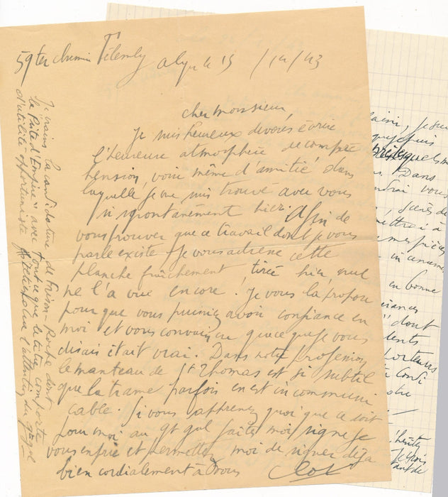 René Jean CLOT 2 lettres autographes Alger 1943 Frison Roche opportuniste