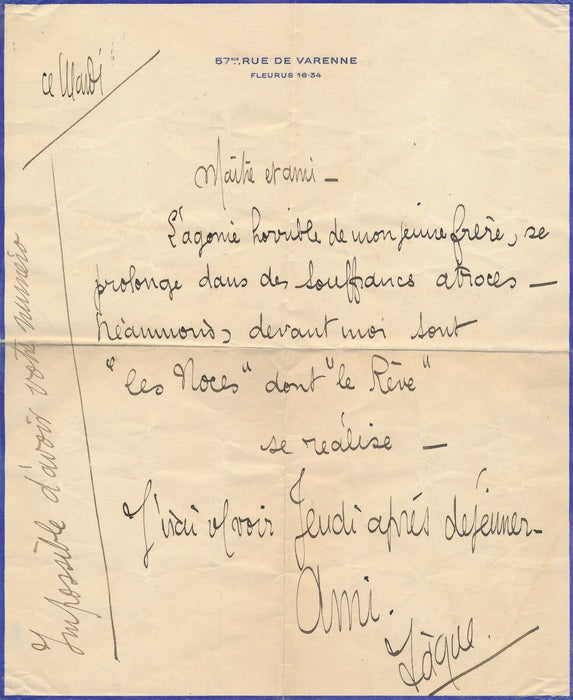 JAQUELUX Lucien correspondance 10 lettres avec Félicien CHAMPSAUR