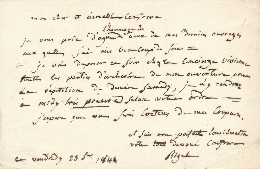 Henri Joseph RIGEL compositeur à Antoine Amable ELWARD lettre autographe signée