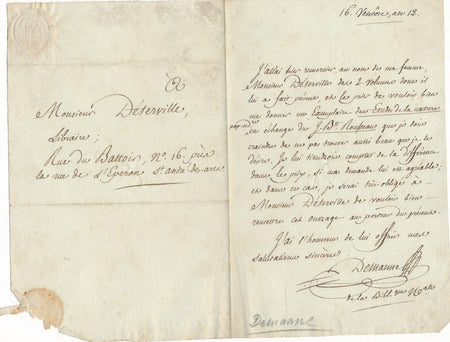 E. D.  de MANNE échange Études de la nature lettre autographe signée Déterville