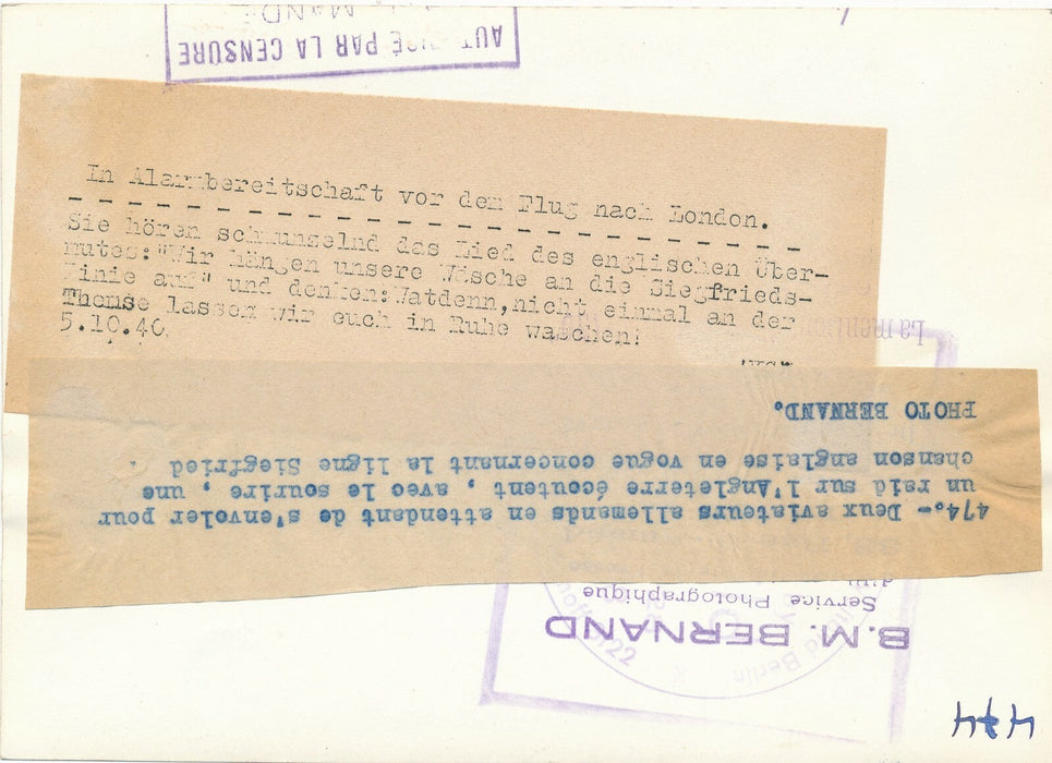 IIe Guerre Siegfried aviateur allemand chanson anglaise photo photographie