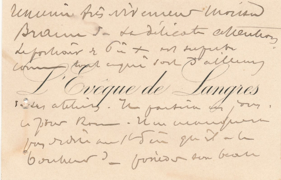 Évêque de Langres Sébastien Herscher ? carte autographe signée à A. Braun