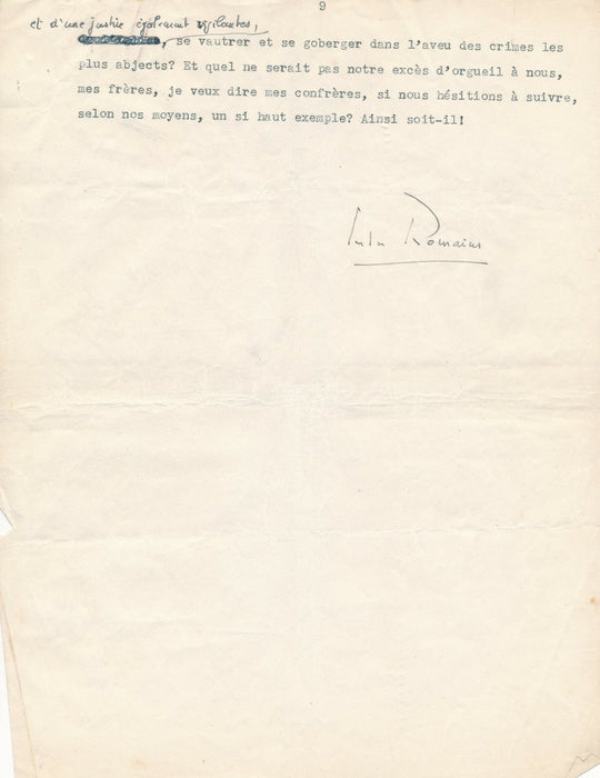 Jules Romains 8 pages 1/2 signé Académie de l'Humour les dessous d'une élection