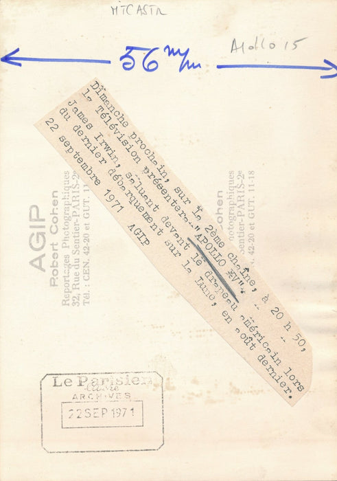 Apollo 15 1971 tirage presse époque James IRWIN  drapeau américain photo 
