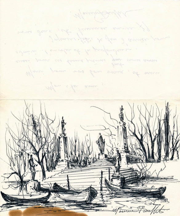 Maurice Buffet dessin original encre signé lettre illustrée autographe Laval 