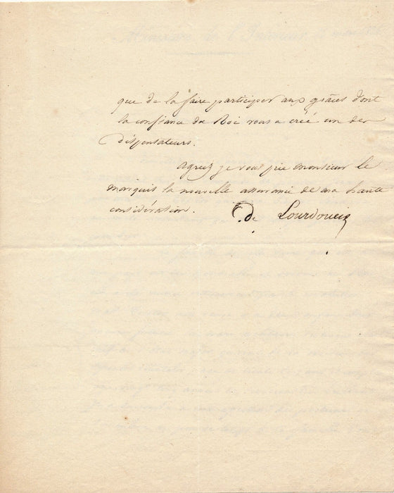De Lourdoueix ministère de l’Intérieur Lettre signée 1826 demande de pension