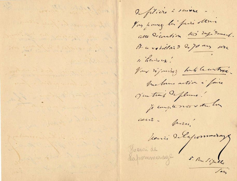 Henri de Lapommeraye théâtre lettre autographe signée recommandation humour