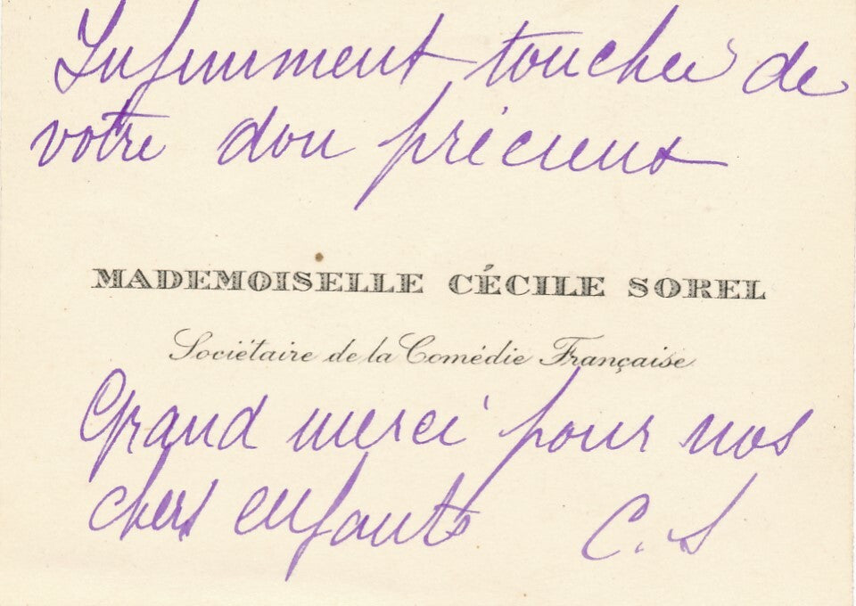 Cécile SOREL belle lettre autographe signée comtesse Mniszech aide enfants