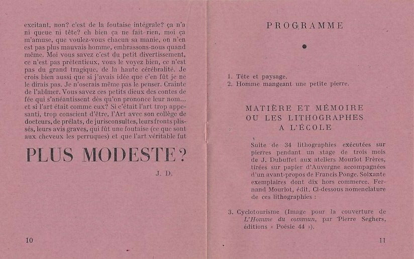 Exposition lithographies Dubuffet Petit guide du visiteur, 1945 galerie André