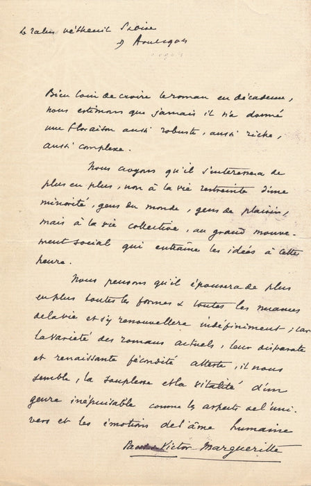 Paul et Victor MARGUERITTE Manifeste pour le roman manuscrit autographe signé