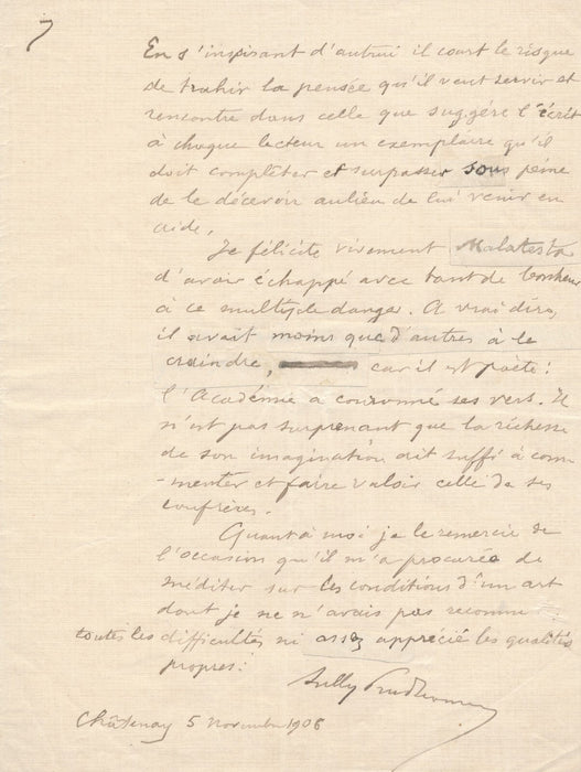 SULLY PRUDHOMME sur l'illustration textes littéraires manuscrit autographe signé