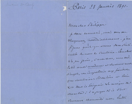 Maxime du CAMP échange sur compositeur Michel Lambert lettre autographe signée