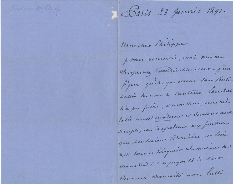 Maxime du CAMP échange sur compositeur Michel Lambert lettre autographe signée