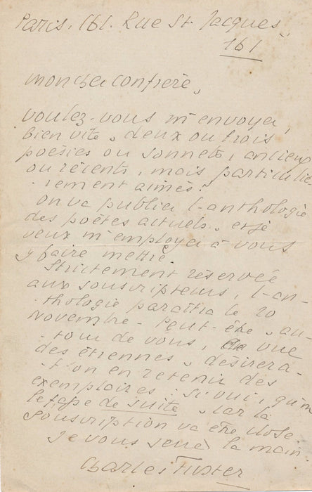 littérature Charles FUSTER à Henry Meriot poésie X 3 lettres autographes signées