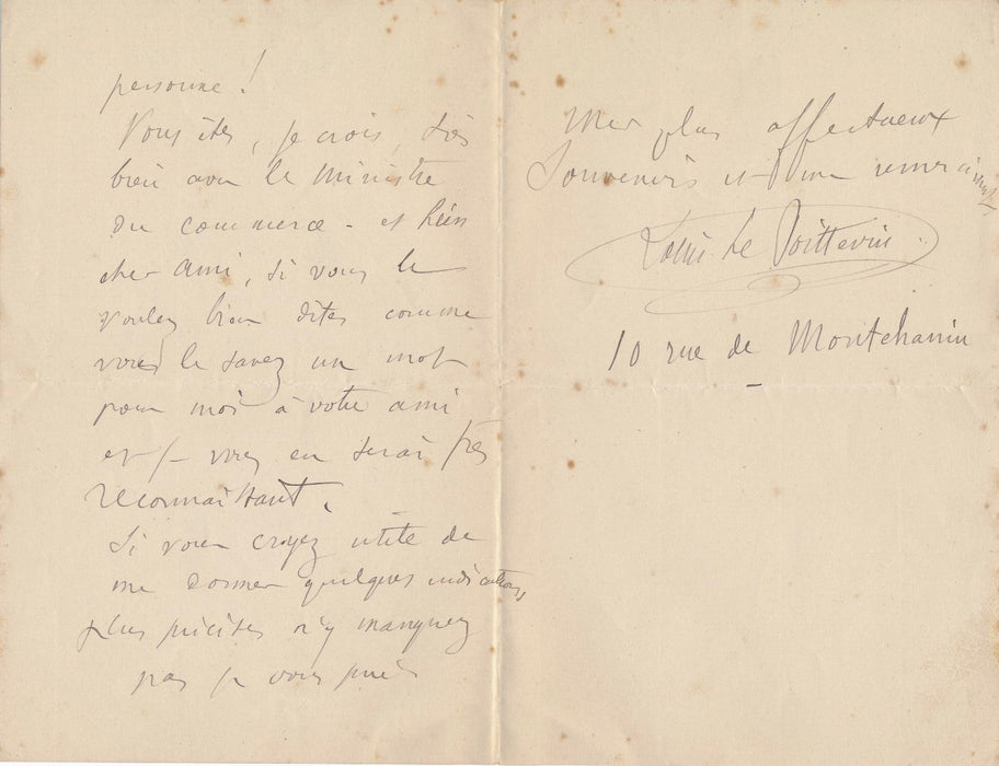 art Louis Paul Le Poittevin peintre lettre autographe Légion d'honneur obtention