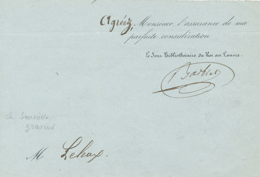 Ch. SAUNIER, graveur reçu autographe Louis Barbier église Bécourt Oudnah Tunisie