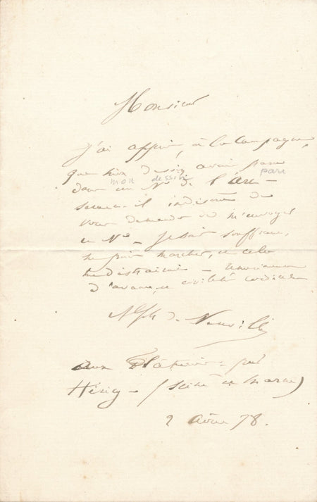 Alphonse de NEUVILLE lettre autographe militaire revue Art Les Plâtreries