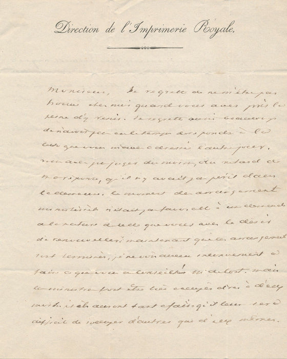 Pierre-Antoine LEBRUN Imprimerie royale lettre autographe signée Auguste RIGAUD