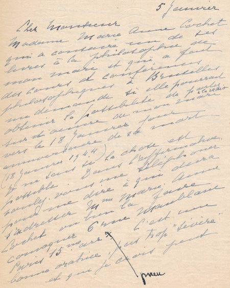 Philosophie Cécile Brunschvicg lettre autographe signée à Jacques Lassaigne 1946