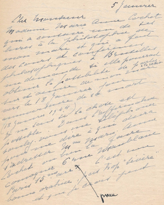 Philosophie Cécile Brunschvicg lettre autographe signée à Jacques Lassaigne 1946