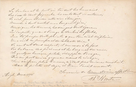 pasteur suisse SECRÉTAN manuscrit autographe signée poême  le bonheur religion