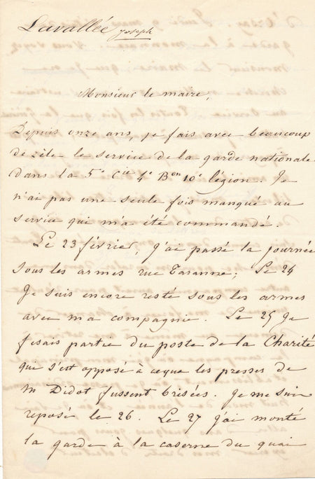 Révolution 1848  LAVALLÉE BOISROBERT lettre autographe signée Garde Didot