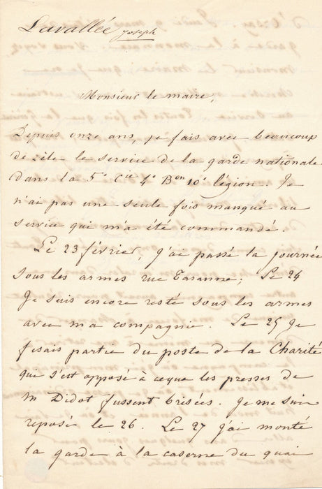 Révolution 1848  LAVALLÉE BOISROBERT lettre autographe signée Garde Didot