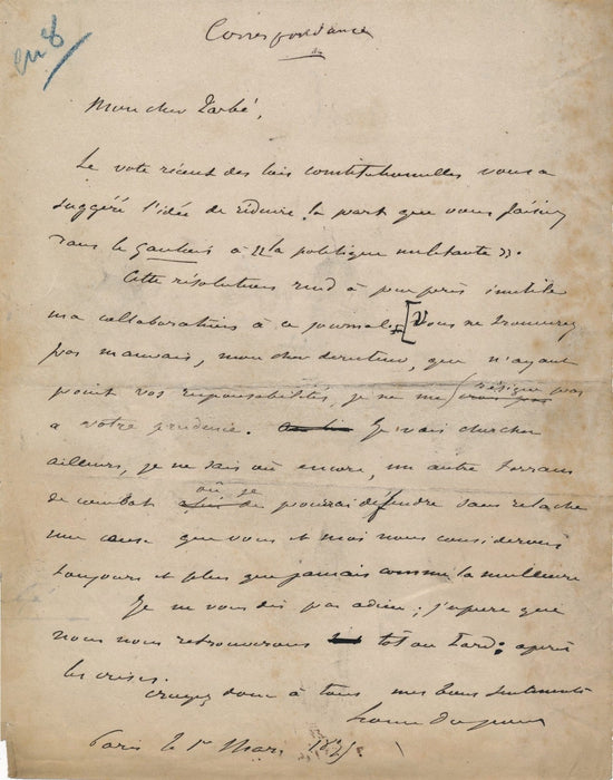 Léonce DUPONT 1828-1884 journaliste 4 manuscrits autographes signés et 3 lettres