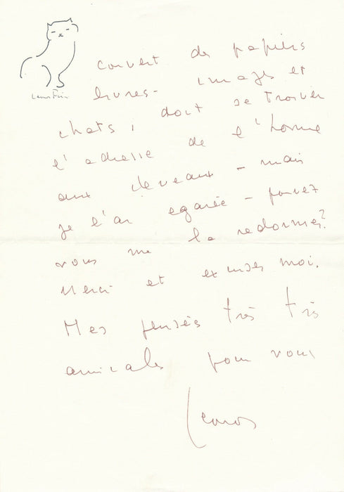 Léonor FINI lettre autographe signée un lit comme un radeau couvert de papiers..