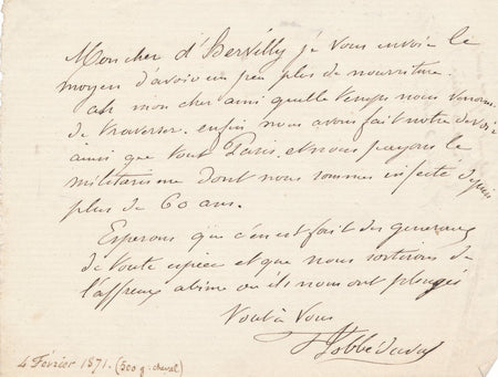 Félix JOBBÉ DUVAL peintre belle lettre autographe signée sur la Commune guerre