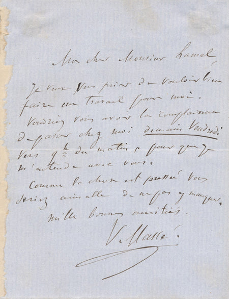 Victor MASSÉ demande à voir rapidement M. Hamel... lettre autographe signée