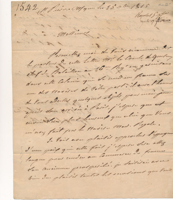 LA BARTHE Martinique FOUACHE traite paix colonie lettre autographe signée 1815