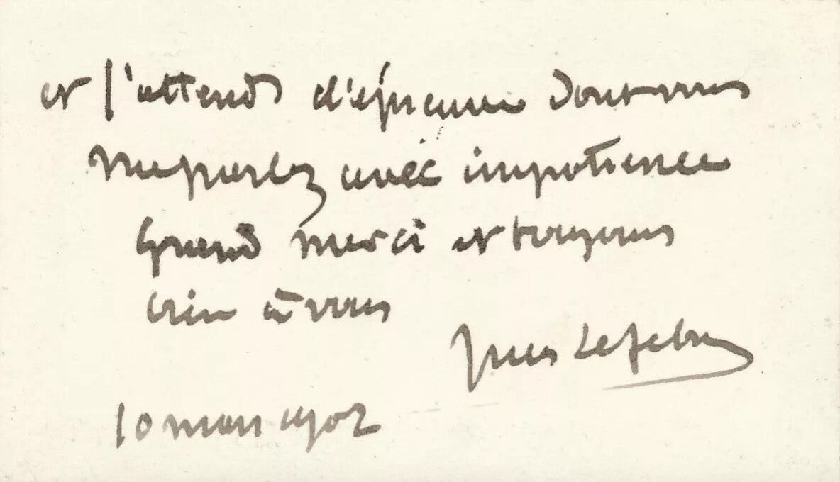 Jules LEFEBVRE peintre 4 cartes de visite autographes signées à Gaston BRAUN