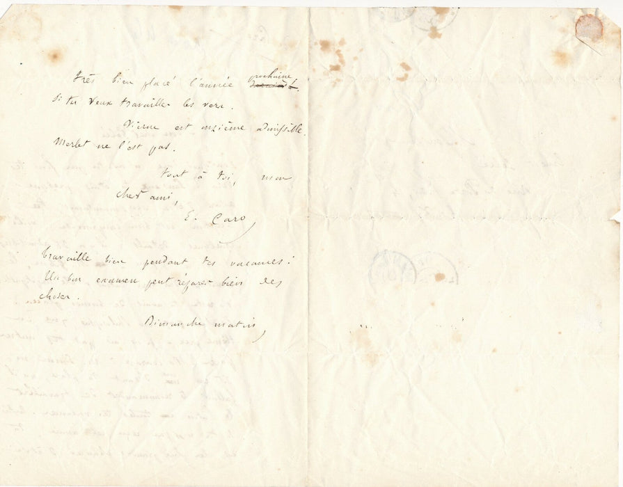 Elme-Maire CARO lettre autographe signée à Eustache-Ernest GELÉE  études latin