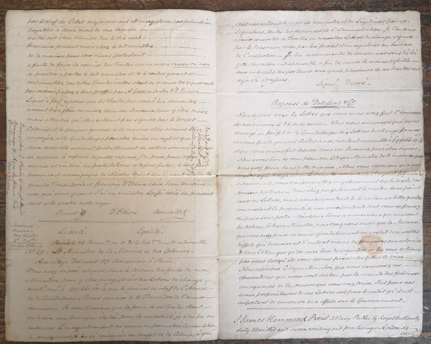 Acte d’huissier (1802) banque delessert Ministre guerre traites Guadeloupe 