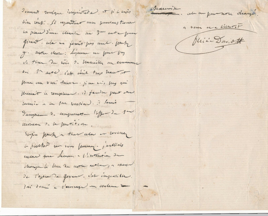 Félicien DAVID belle lettre autographe signée Le Saphir à Michel Carré