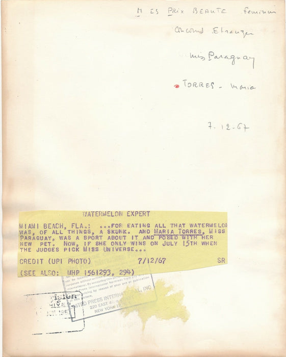 Miss Paraguay femme Maria Torres concours beauté photo photographie beauty 1967