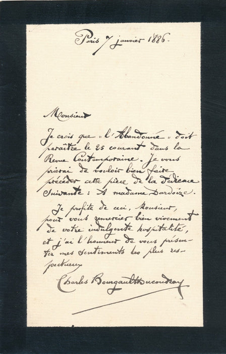 Charles BOURGAULT-DUCOUDRAY fils poème autographe lettre et lettre signée père